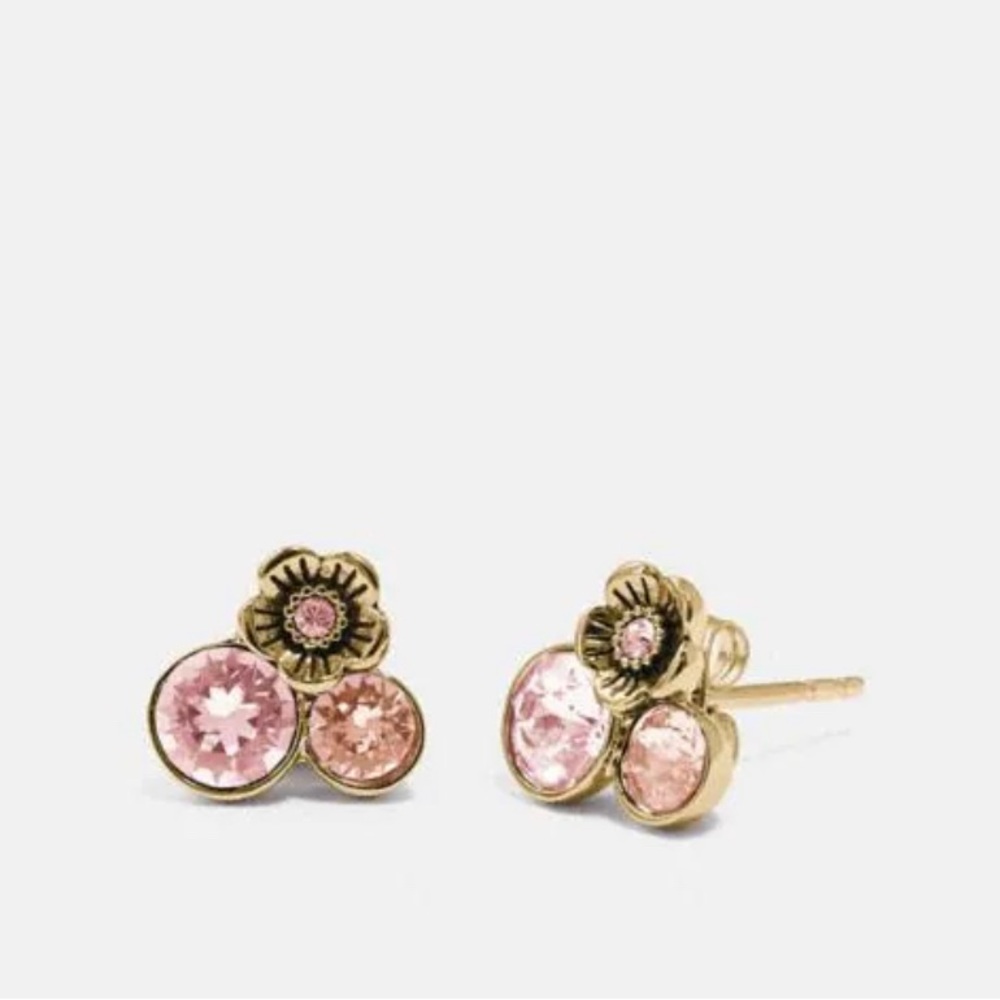 LARGE COACH TEAROSE CRYSTAL STUD EARRINGS